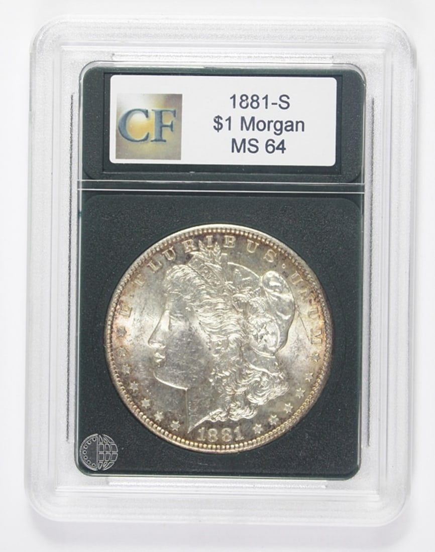 1881-S MORGAN DOLLAR CF MS64: GRADED BY COIN FIXATION, TONING. ESTIMATE: 75-100