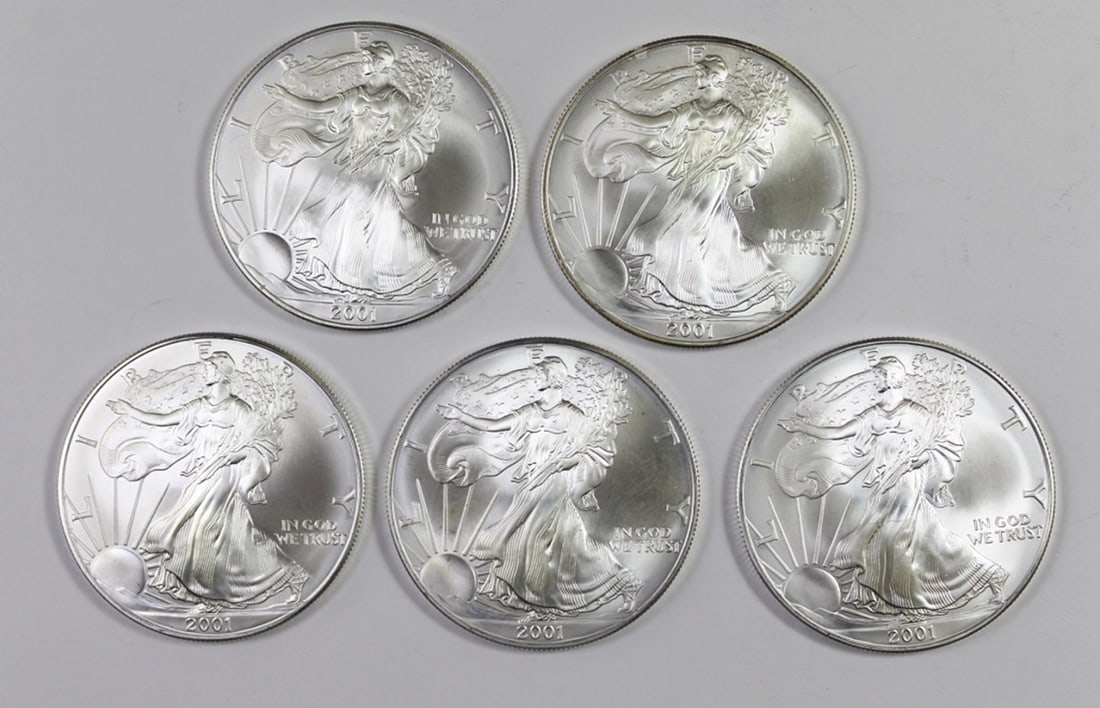 (5) 2001 SILVER AMERICAN EAGLES (1 of 1)