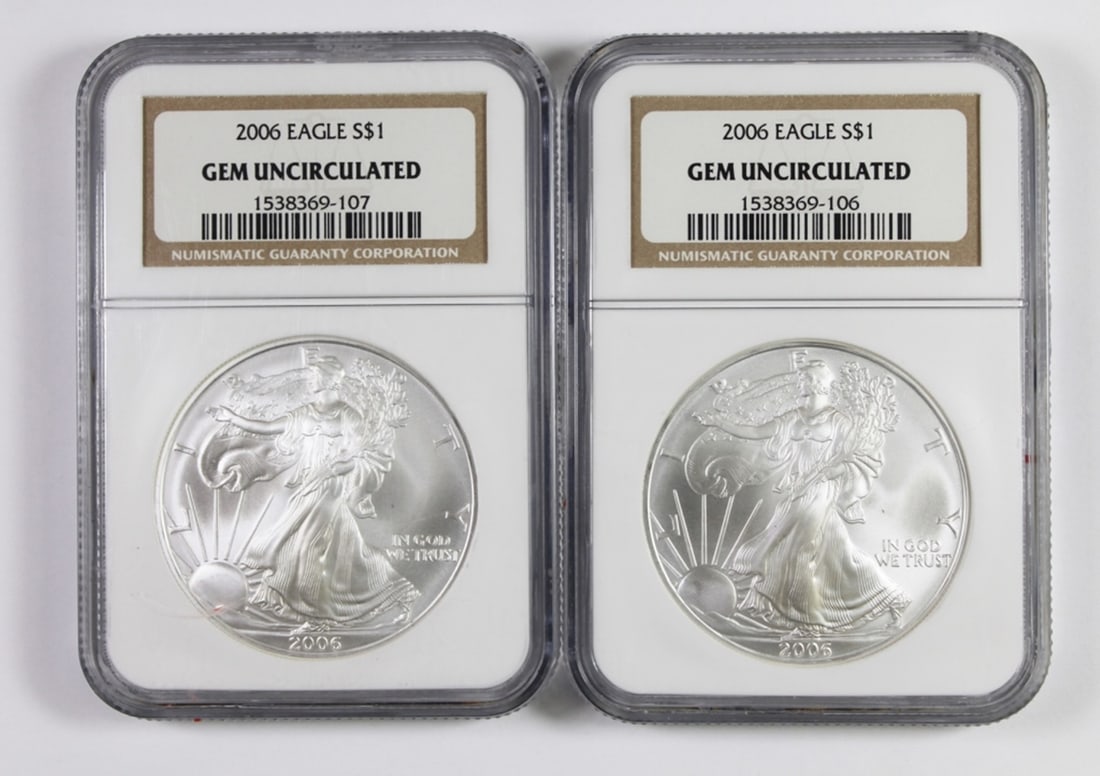(2) 2006 AMERICAN SILVER EAGLES (1 of 2)