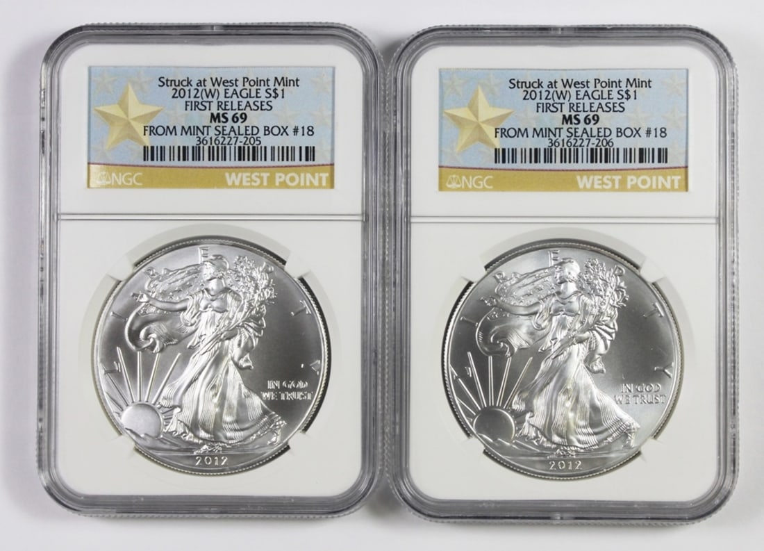 (2) 2012-W AMERICAN SILVER EAGLES (1 of 2)