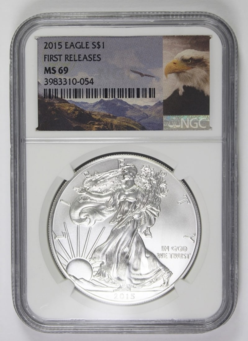2015 AMERICAN SILVER EAGLE: NGC MS 69. FIRST RELEASE. ESTIMATE: $50-$75