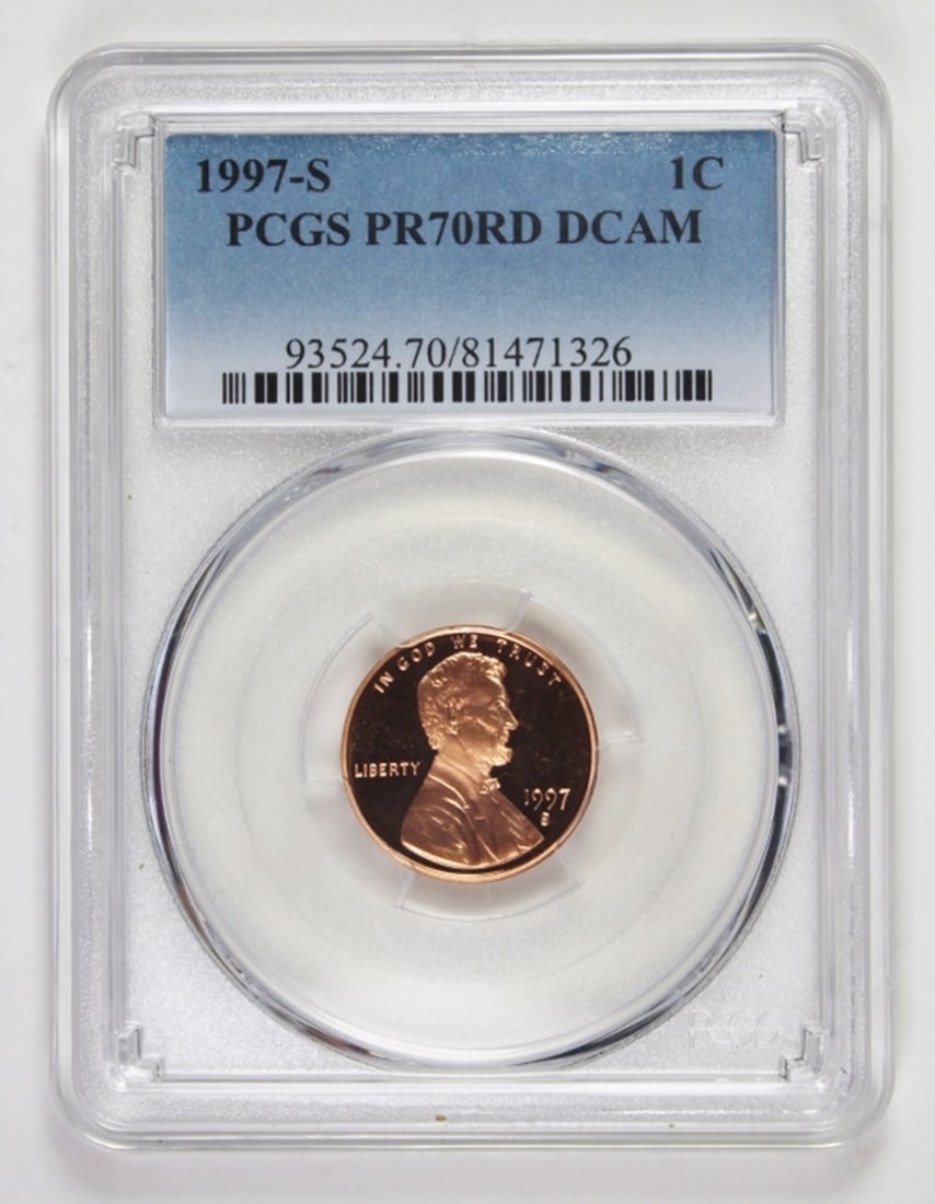 1997-S LINCOLN CENT: PCGS PR 70 RD DCAM. ESTIMATE: $100-$150