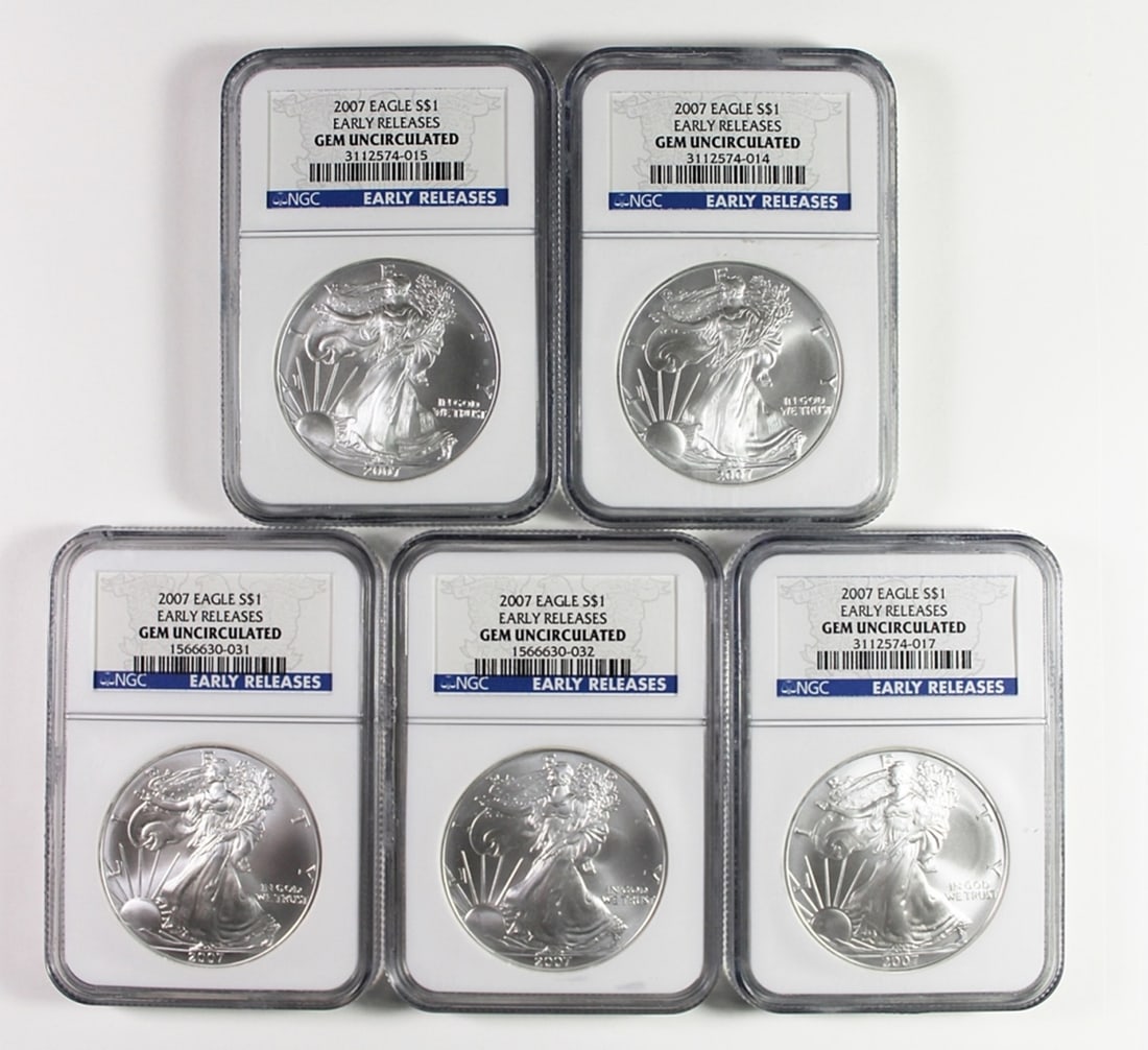 (5) 2007 AMERICAN SILVER EAGLES (1 of 1)