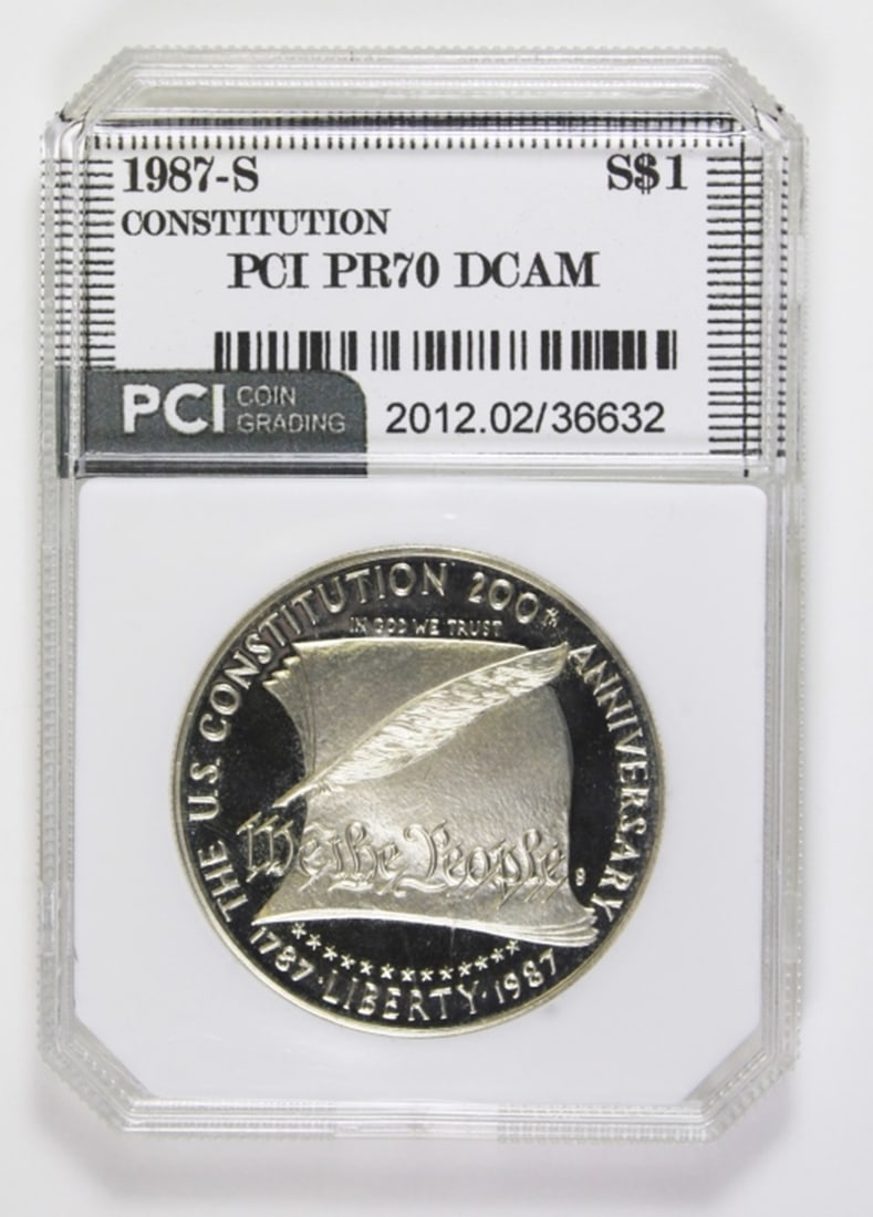 1987-S COMMEMORATIVE SILVER DOLLAR: CONSTITUTION. PCI PR 70 DCAM. ESTIMATE: $50-$75