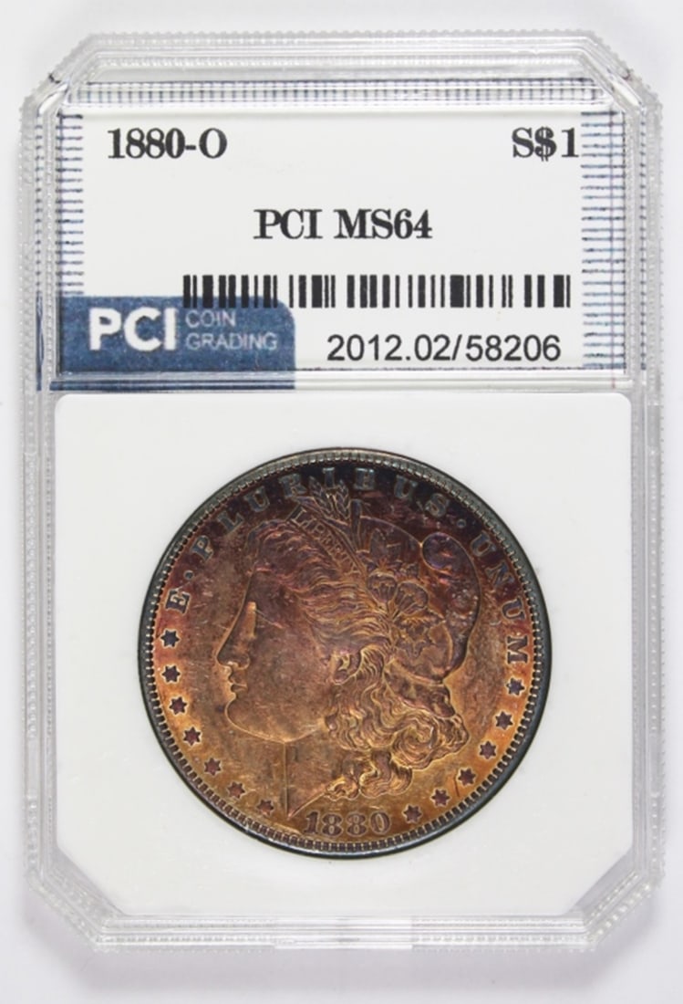 1880-O MORGAN SILVER DOLLAR: PCI MS 64. GOLD COLORED TONING. ESTIMATE: $500-$800