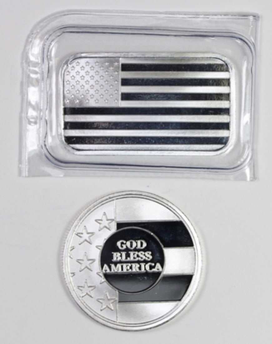 1 OZ SILVER BAR AND 1 OZ SILVER ROUND (1 of 2)