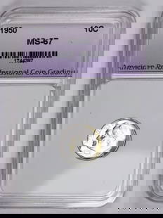 1950 ROOSEVELT SILVER DIME: APCG MS 67. BLAST WHITE. ESTIMATE: $100-$150