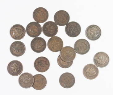 (20) INDIAN HEAD CENTS: CULL FREE. MIXED DATES. ESTIMATE: $100-$150