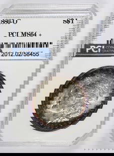 1880-O MORGAN SILVER DOLLAR: PCI MS 64+. RIM TONING. ESTIMATE: $800-$900