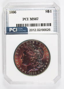 1896 MORGAN SILVER DOLLAR: DARK TONING. PCI MS 67. ESTIMATE: $800-$900