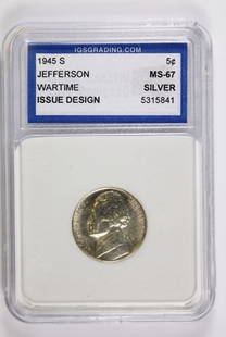 1945-S JEFFERSON WAR NICKEL: IGS GRADED MS 67. SILVER. ESTIMATE: $100-$150