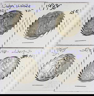 (4) WALKING LIBERTY HALF DOLLARS: XF/AU. 1938, 1943, 1946 AND 1945-D. ESTIMATE: $75-$100