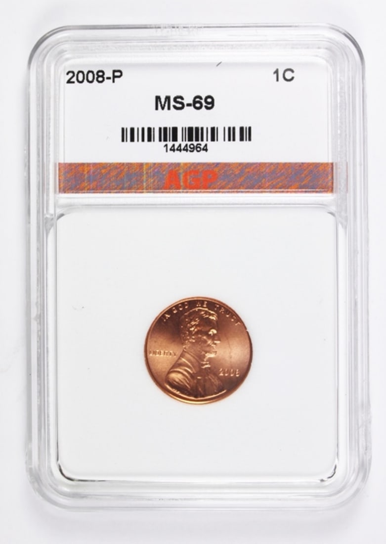 2008 LINCOLN CENT: AGP MS 69. ESTIMATE: $100-$150