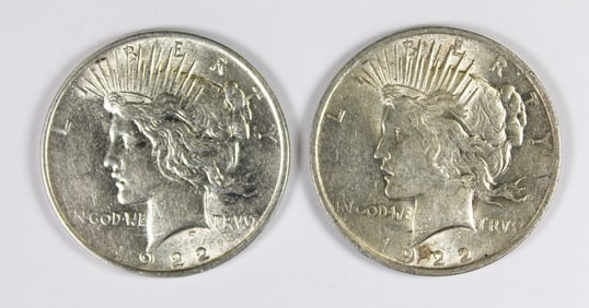 (2) 1922 PEACE SILVER DOLLARS