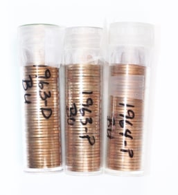 (3) BU LINCOLN CENT ROLLS