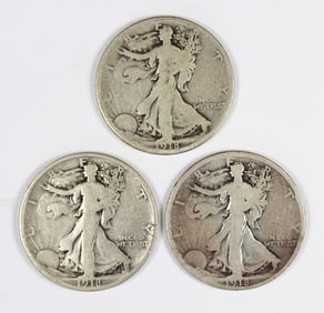 (3) 1918 WALKING LIBERTY HALF DOLLARS