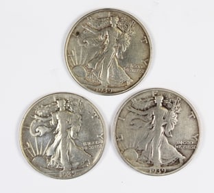 (3) 1939 WALKING LIBERTY HALF DOLLARS