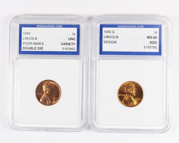 (2) IGS GRADED 1955 LINCOLN WHEAT CENTS