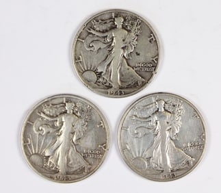 (3) 1943 WALKING LIBERTY HALF DOLLARS