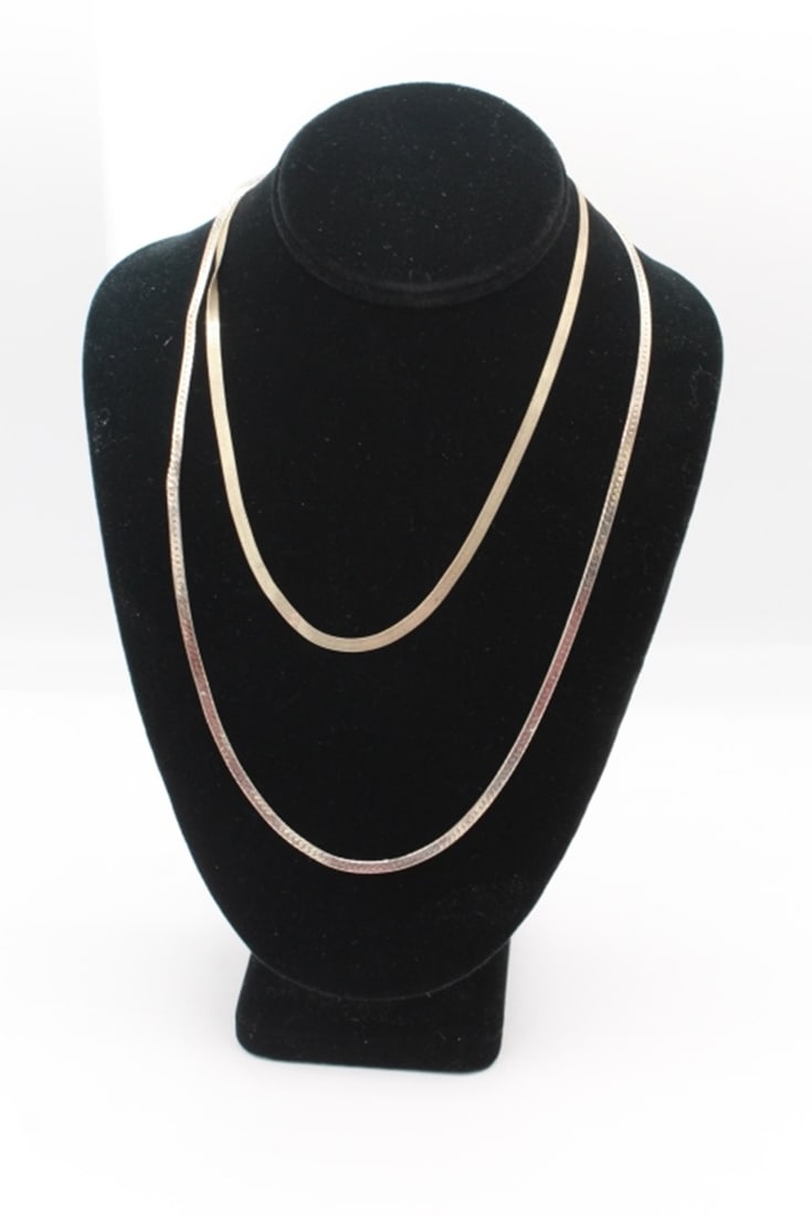 (2) HERRINGBONE STERLING SILVER NECKLACES (1 of 2)