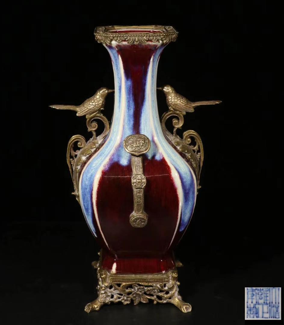 Chinese Bronze Mounted Flambe-Glazed Porcelain Vase (1 of 9)
