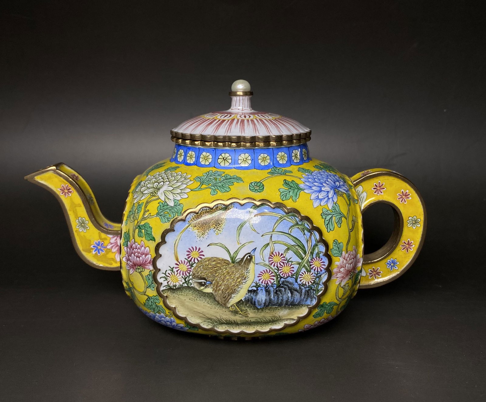 Cloisonne Enamel & Gilt Bronze Tea Pot With Mark (1 of 9)