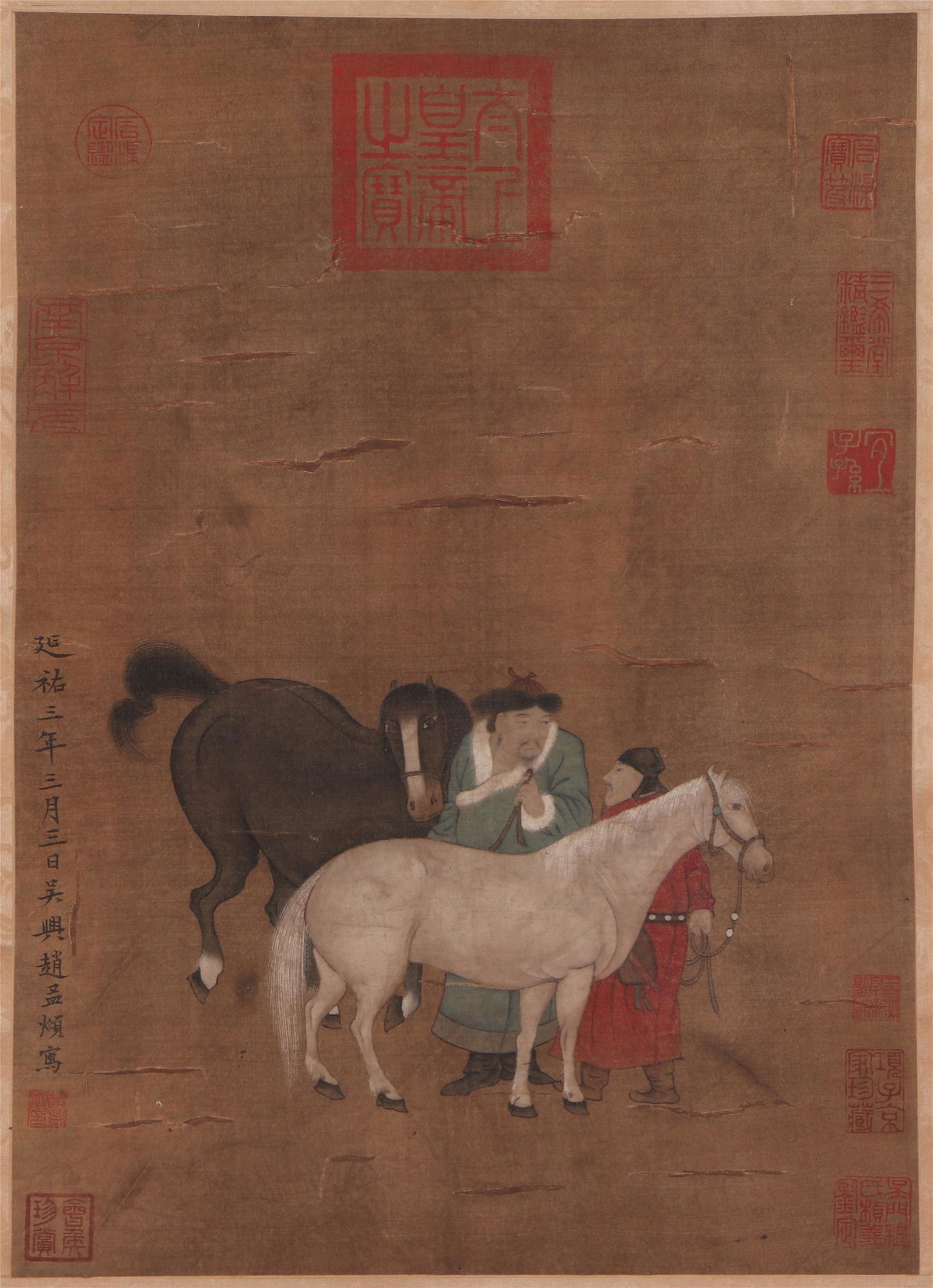 A CHINESE PAINTING OF FIGURES AND HORSES (1 of 8)