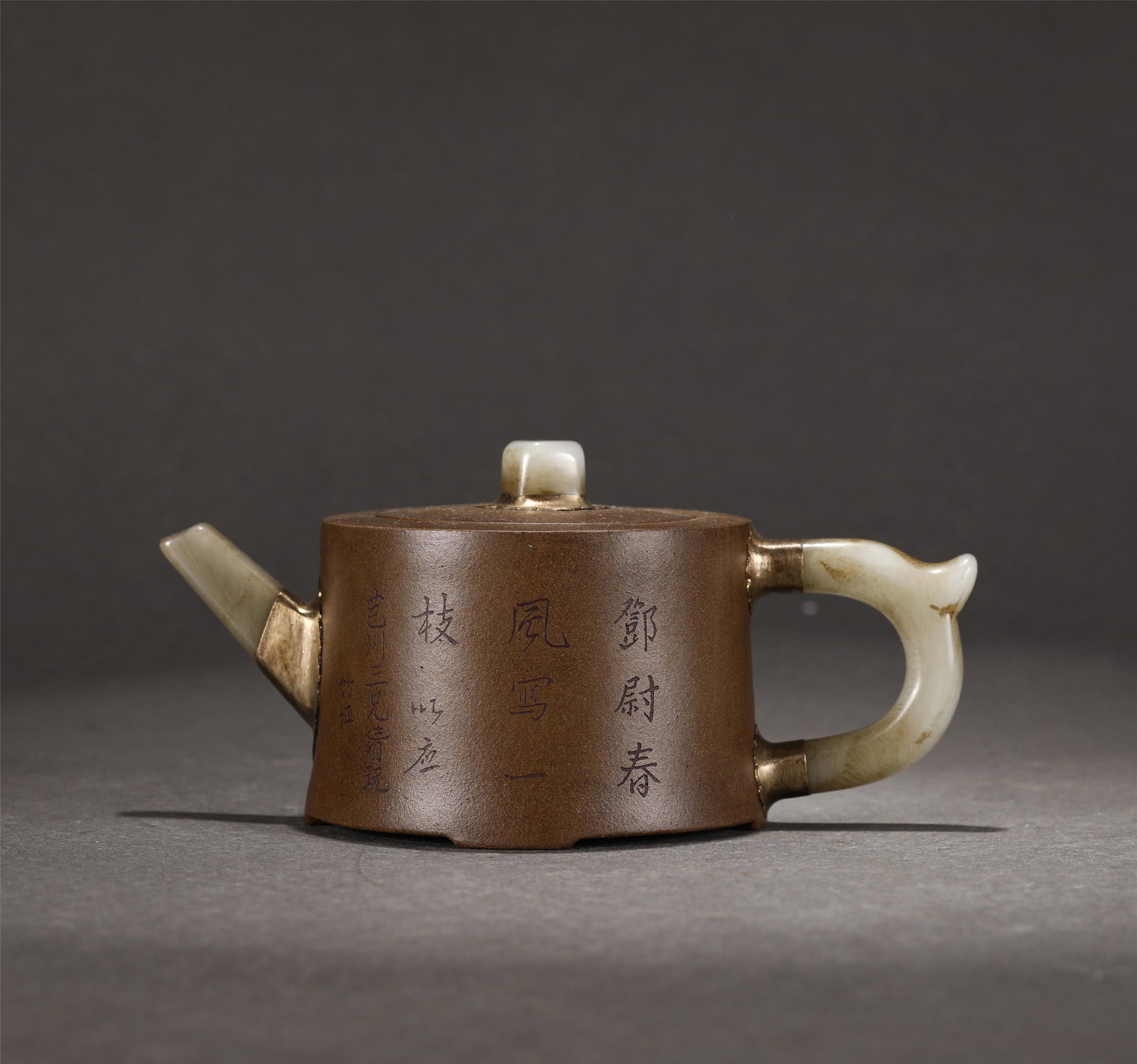 A WHITE JADE INLAID YIXING GLAZED TEAPOT (1 of 8)