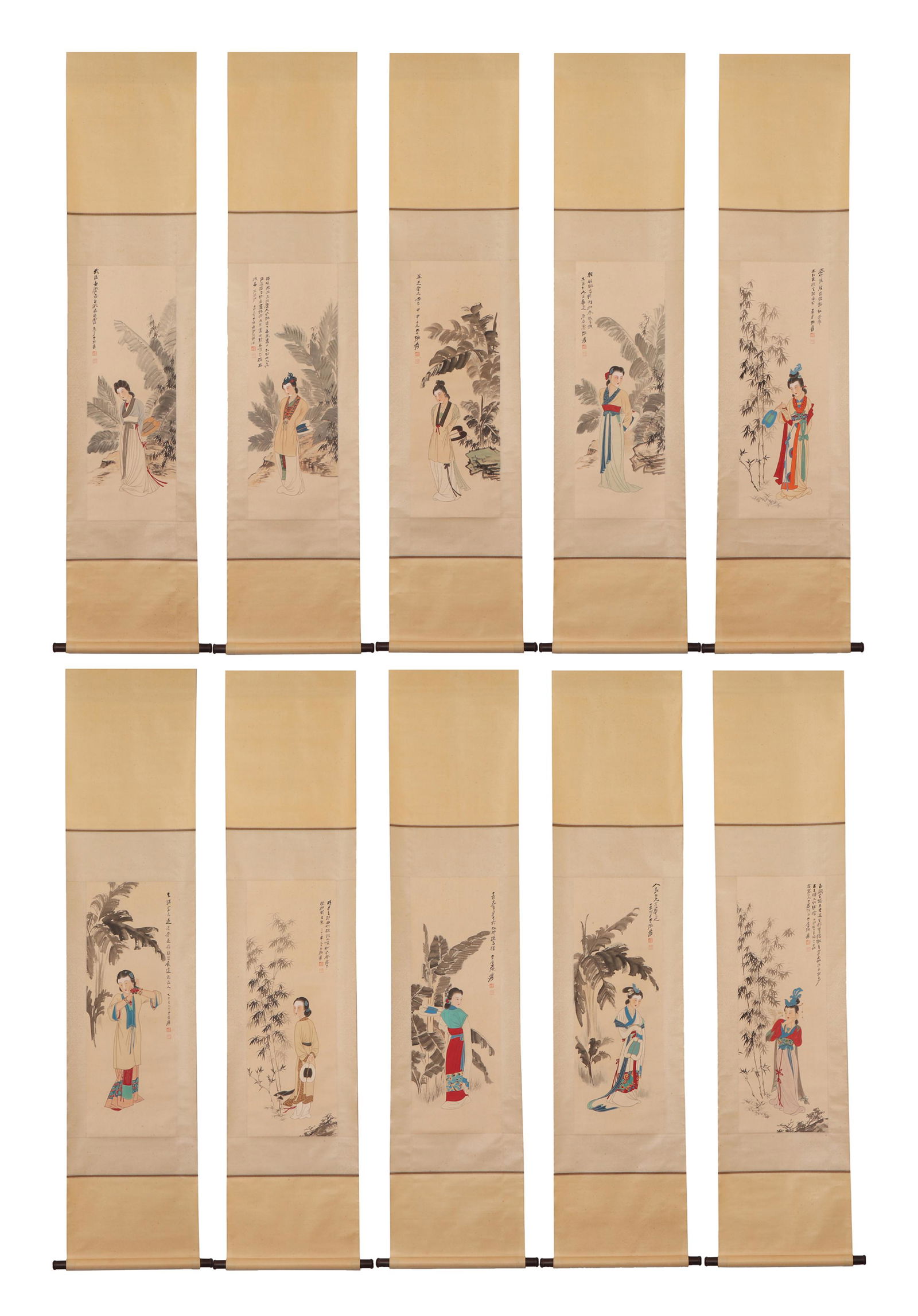 A SET OF TEN HANGING SCROLLS OF LADIES SIGNED ZHANG (1 of 15)