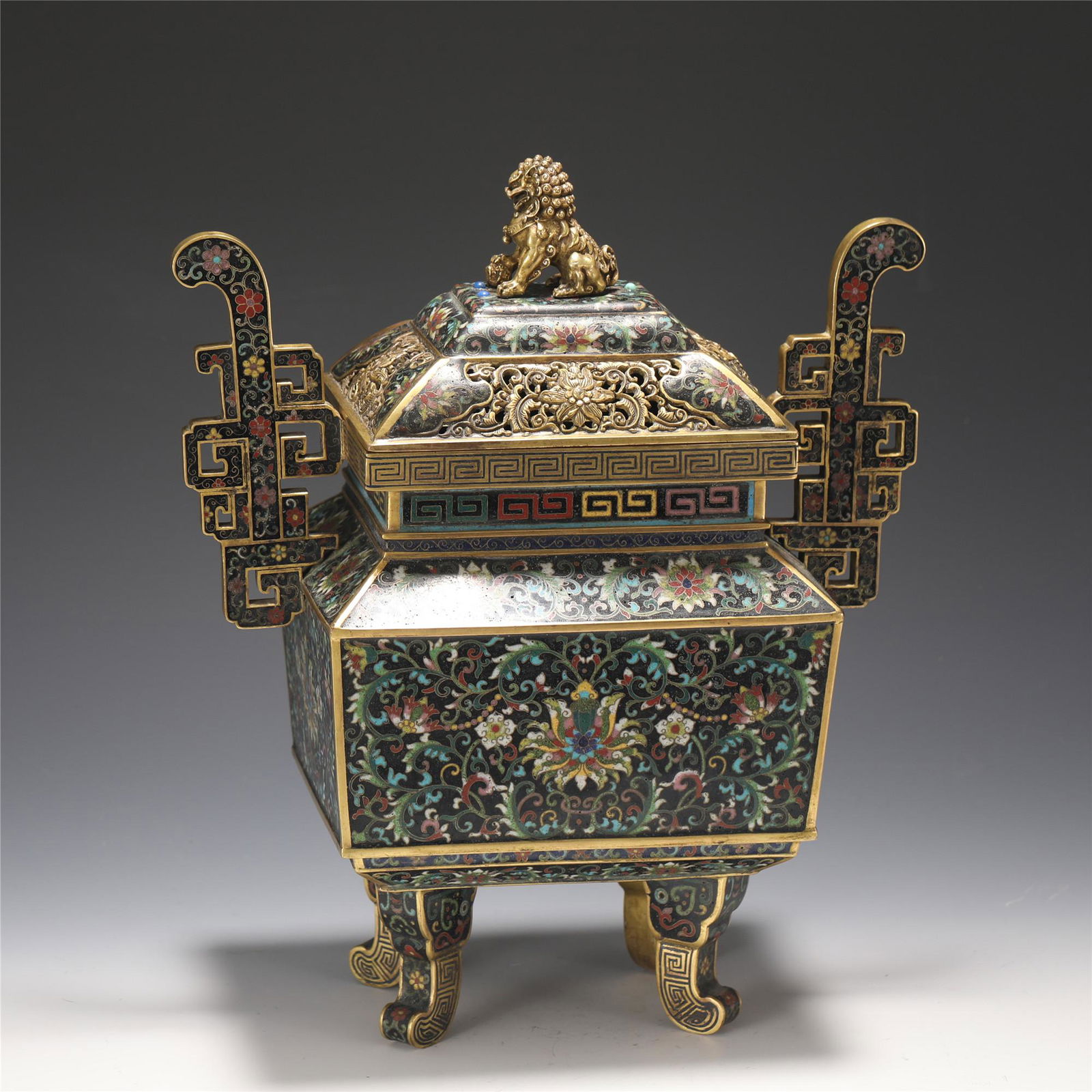 A CLOISONNE ENAMEL LOTUS SCROLLS INCENSE BURNER (1 of 10)