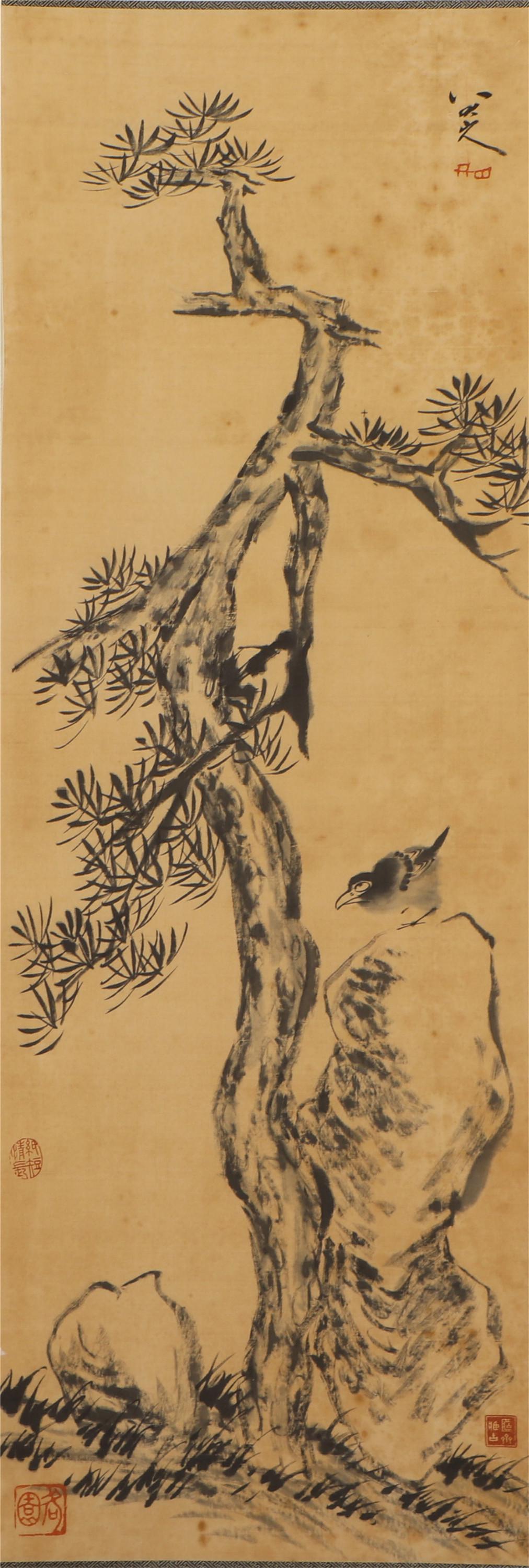 A CHINESE PAINTING OF BIRD WITH PINE (1 of 7)