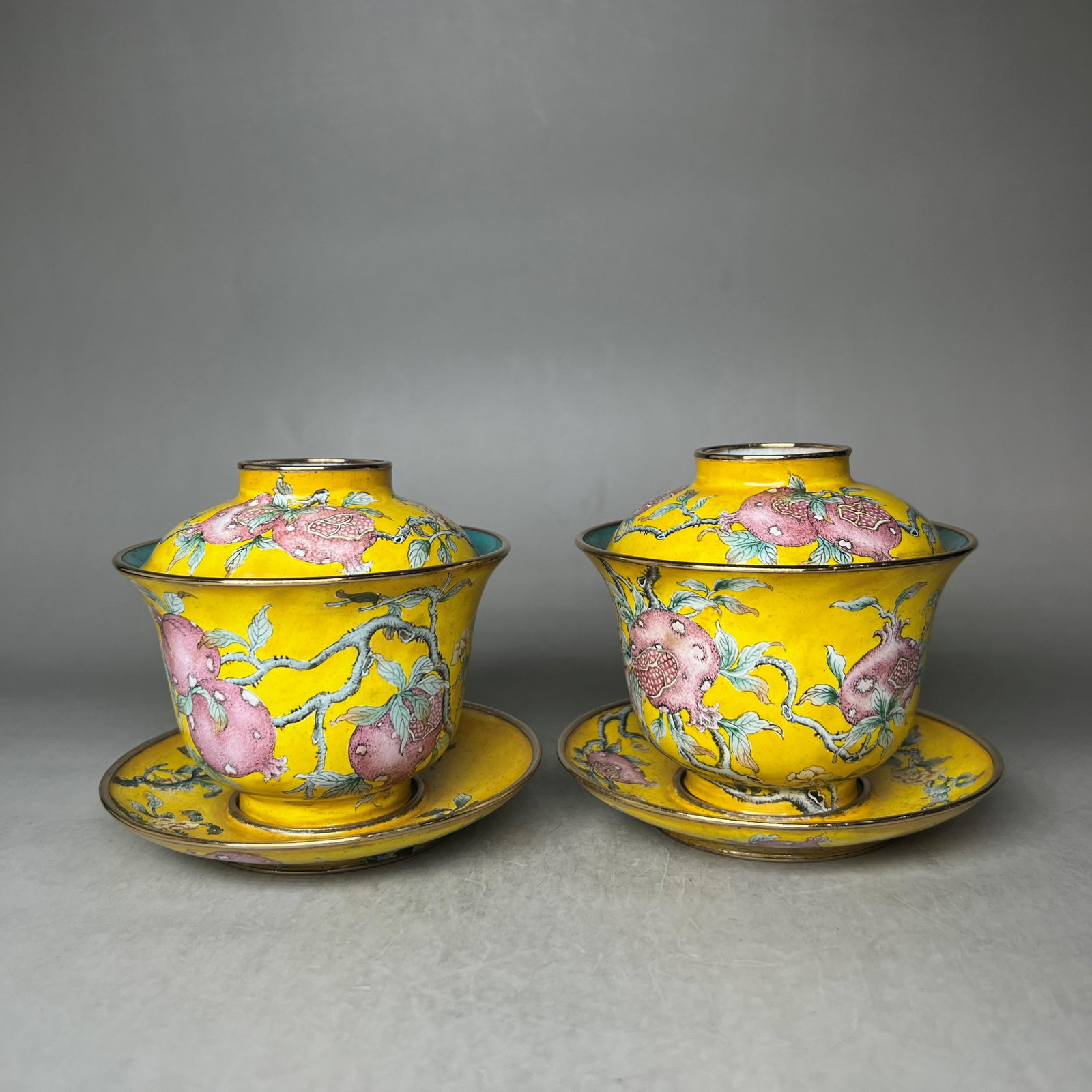 PAIR OF ENAMEL PAINTED BRONZE TEACUP & SAUCER (1 of 7)