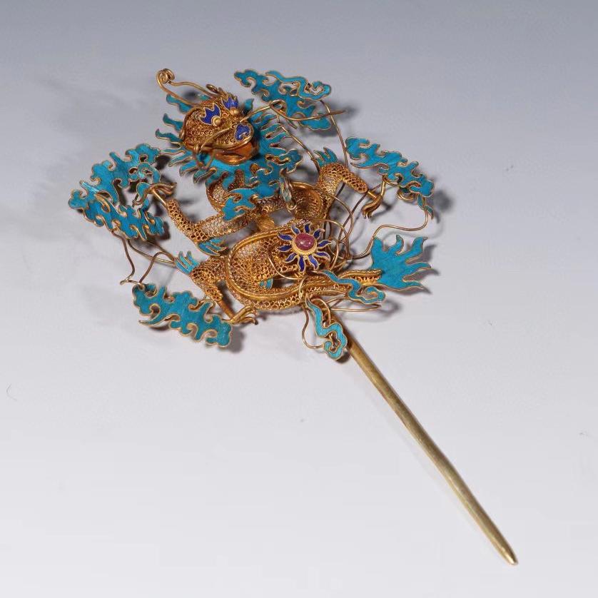 KINGFISHER FEATHER GILT SILVER HAIR PIN (1 of 9)