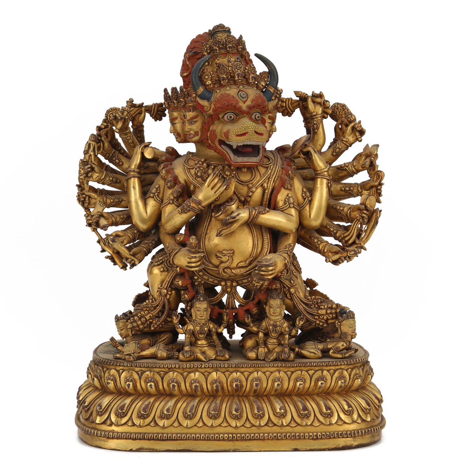 A TIBETAN BRONZE-GILT FIGURE OF YAMANTAKA (1 of 9)