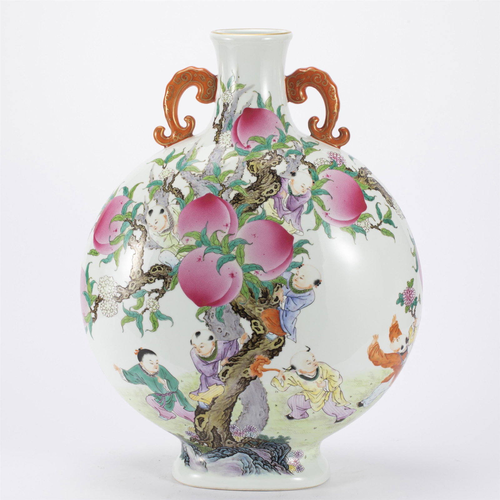 A FAMILLE ROSE PORCELAIN FLASK VASE,  QIANLONG MARK (1 of 11)