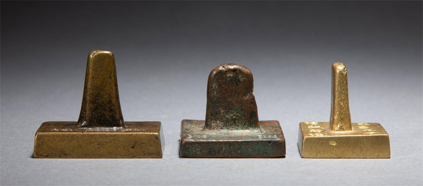 A SET OF THREE CHINESE BRONZE SEALS (1 of 10)