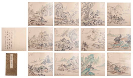 A CHINESE PAINTING ALBUM OF FIGURAL STORY SIGNED WANG HUI: A CHINESE PAINTING ALBUM OF FIGURAL STORY SIGNED WANG HUI Painting depicting scenery of mountains in autumn, album leaves, ink and color on paper, inscribed and signed Wang Hui, with seals of artist,