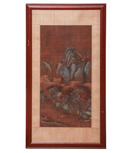 A CHINESE PAINTING OF FIGURES AMONG LANDSCAPE SIGNED WANG HUI: A CHINESE PAINTING OF FIGURES AMONG LANDSCAPE SIGNED WANG HUI Paintings depicting mountain landscapes, figures riding on mountain paths, framed , ink on paper, inscriptions and signatures. with seals