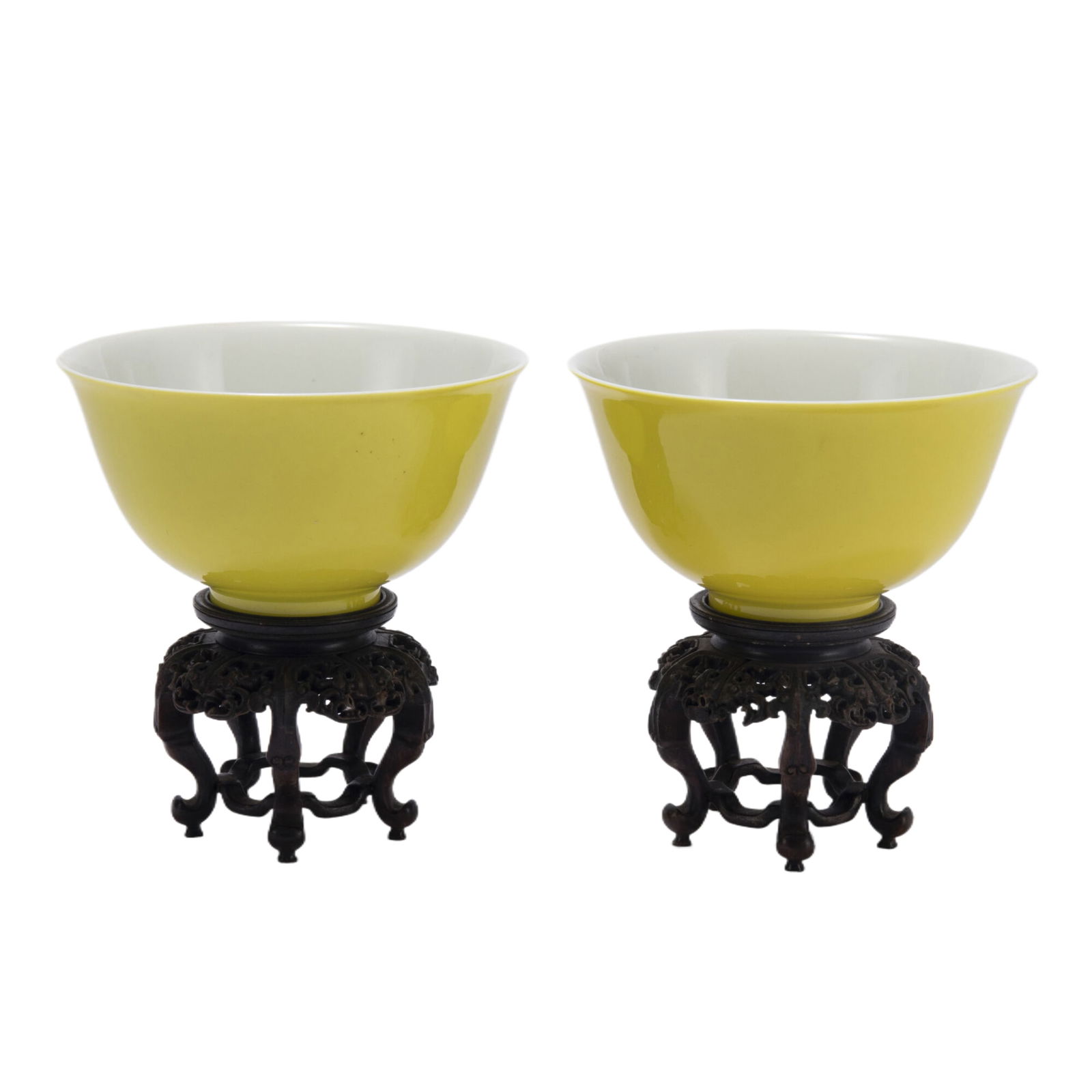 PAIR IMPERIAL YELLOW GLAZE BOWLS (1 of 9)