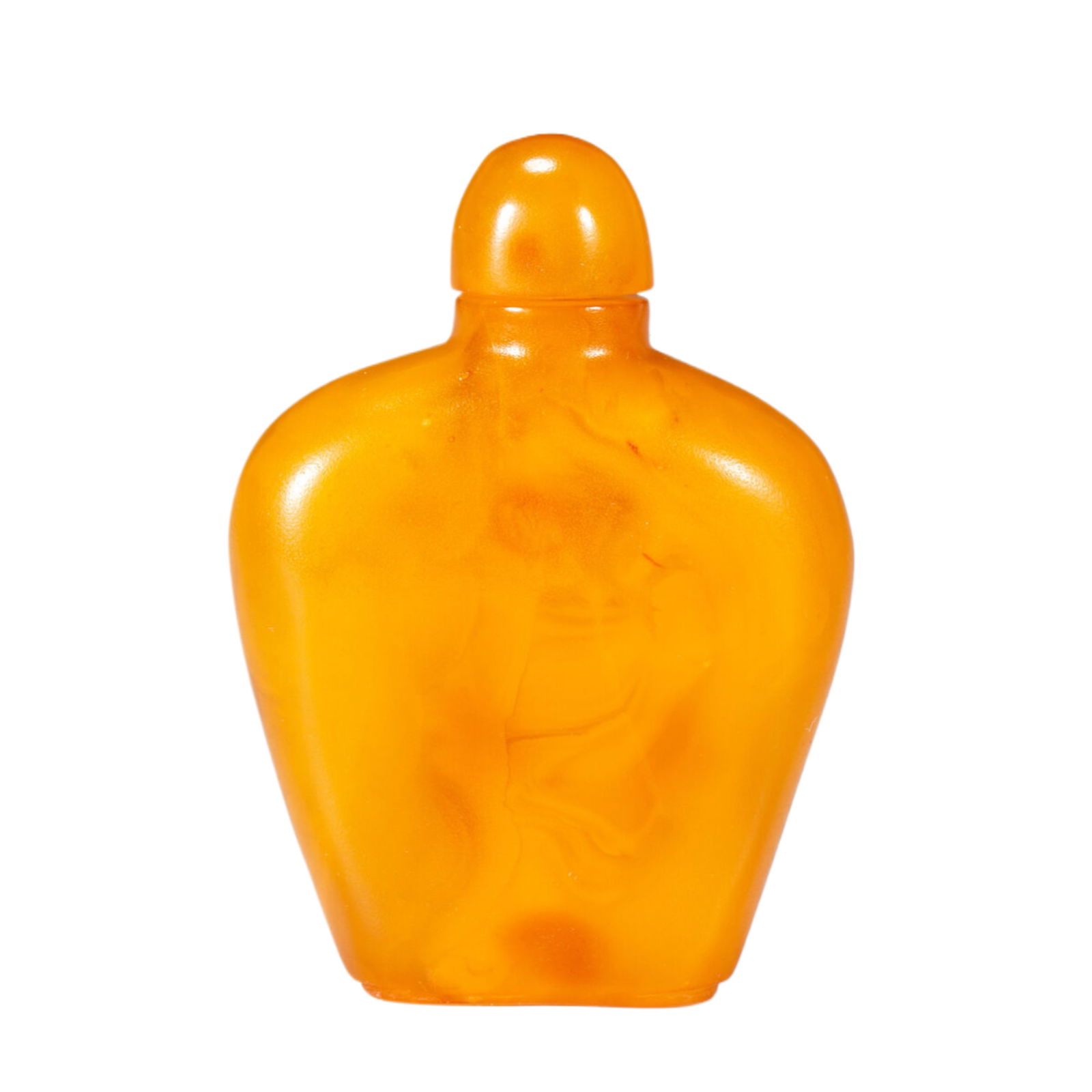 A CHINESE CARVED AMBER SNUFF BOTTLE (1 of 9)