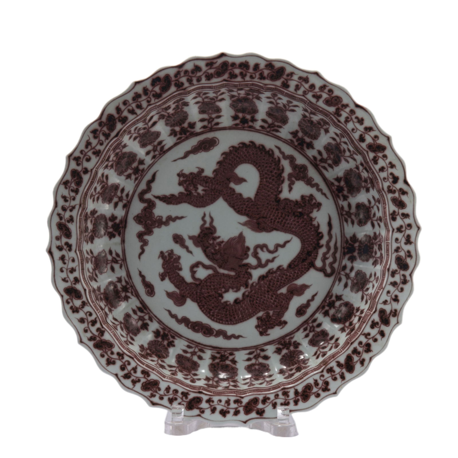 A CHINESE COPPER RED DRAGON DISH (1 of 10)