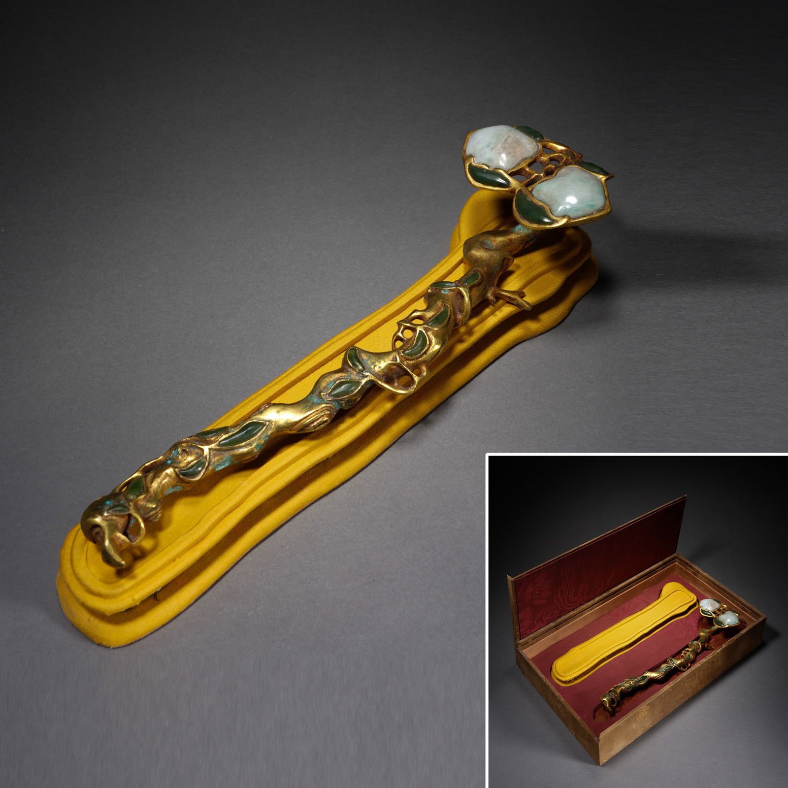 A JADE INLAID BRONZE-GILT RUYI SCEPTER (1 of 11)
