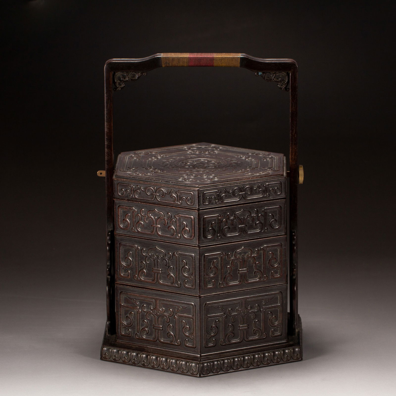 A CARVED ROSEWOOD PICNIC BOX (1 of 8)