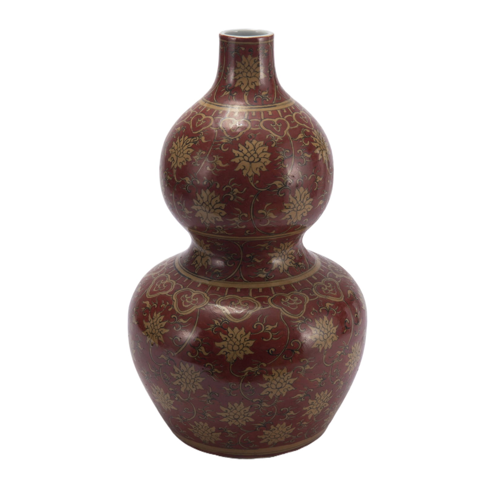 A RED GLAZE AND YELLOW ENAMELED FLOWERS DOUBLE GOURDS VASE (1 of 9)