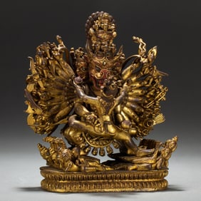 A BRONZE-GILT YAMANTAKA