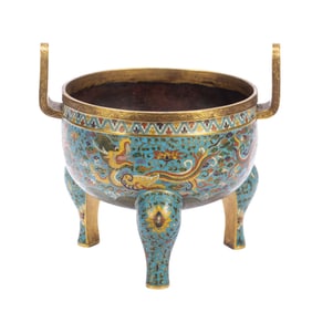 A CLOISONNE ENAMEL TRIPOD CENSER
