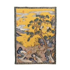 A KESI EMBROIDEREY OF DEERS AND CRANES