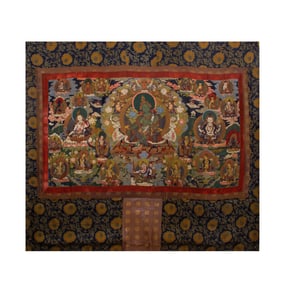 AN EMBROIDERED THANGKA OFGREEN TARA