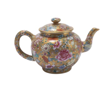 A FAMILLE ROSE AND GILT MILLE FLEUR PORCELAIN TEAPOT