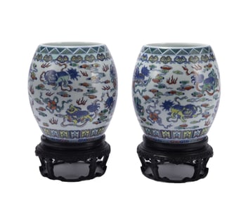 A PAIR OF DOUCAI PORCELAIN JARS